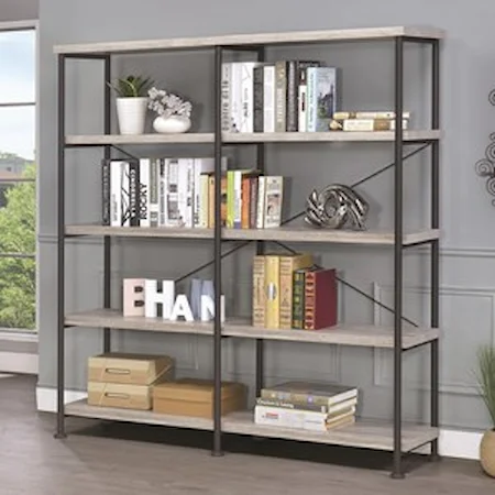 Large Wood and Metal Open Bookcase
